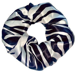 Scrunchie λαστιχάκι μαλλιών σατέν “Zebra” normal size - ύφασμα, animal print, λαστιχάκια μαλλιών, satin scrunchie