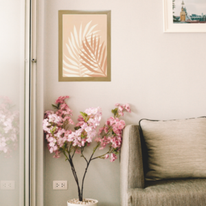 Ξύλινο κάδρο abstract art print " leaves " σε αποχρώσεις ροζ-μπεζ-λευκό (32 χ 22 εκ. ) - πίνακες & κάδρα, διακόσμηση σαλονιού - 2