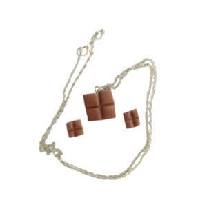 Σετ μενταγιόν και ασημένια καρφωτά σκουλαρίκια μπάρες σοκολάτας με πολυμερικό πηλό / μικρά / ασημί μεταλλικά καρφάκια / Twice Treasured - πηλός, cute, γλυκά, kawaii, σετ κοσμημάτων