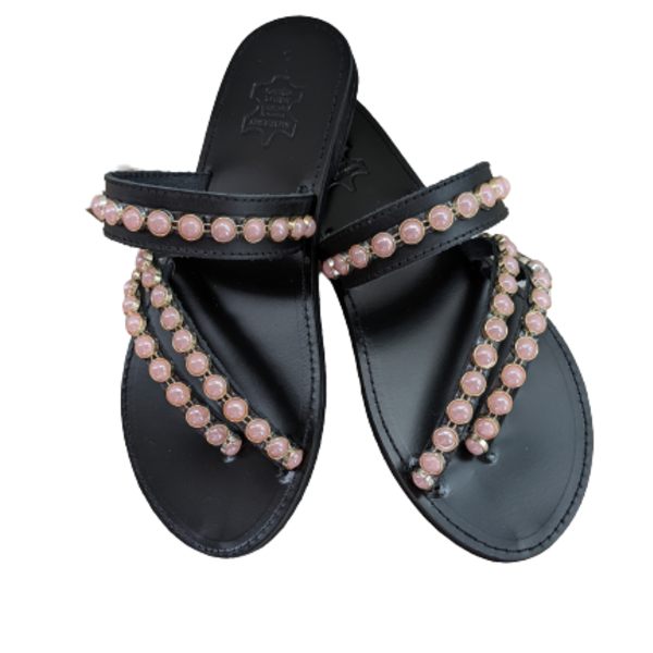Δερμάτινα Σανδάλια Black Pink Sandal - δέρμα, φλατ, slides