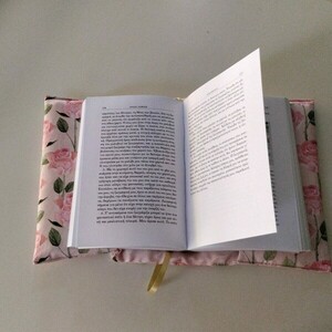 Υφασματινη θηκη/Καλυμμα βιβλιου/ Ροζ Τριανταφυλλα - ύφασμα, θήκες βιβλίων - 2