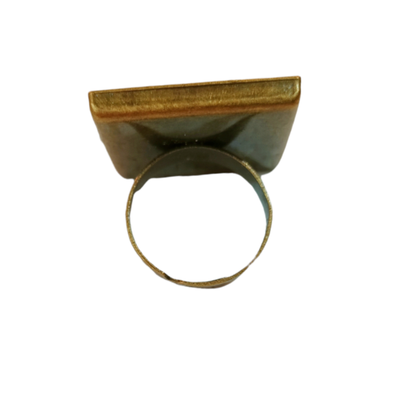 Χειροποίητο δαχτυλίδι από ξύλο - χαλκός, γεωμετρικά σχέδια, boho, μεγάλα, αυξομειούμενα - 2