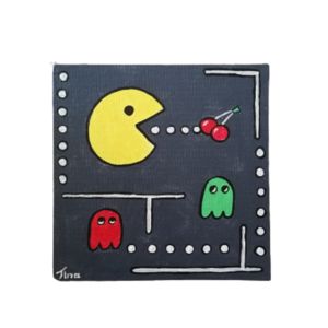 Pacman, ζωγραφικη σε καμβα διάστασης 20Χ20εκατ - πίνακες & κάδρα, πίνακες ζωγραφικής - 2