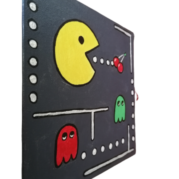 Pacman, ζωγραφικη σε καμβα διάστασης 20Χ20εκατ - πίνακες & κάδρα, πίνακες ζωγραφικής - 3