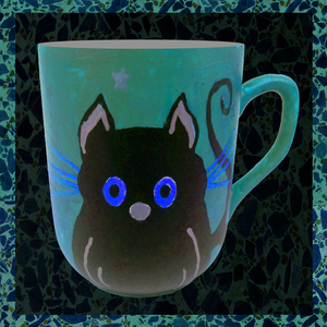 cat mug πράσινη τιρκουάζ γάτα κούπα πορσελάνης - πορσελάνη