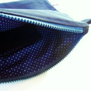 Γυναικεία τσάντα χειρός 22x28 εκ μπλε σκούρο με κέντημα μάτι χρυσό - ύφασμα, clutch, all day, χειρός, μικρές - 3