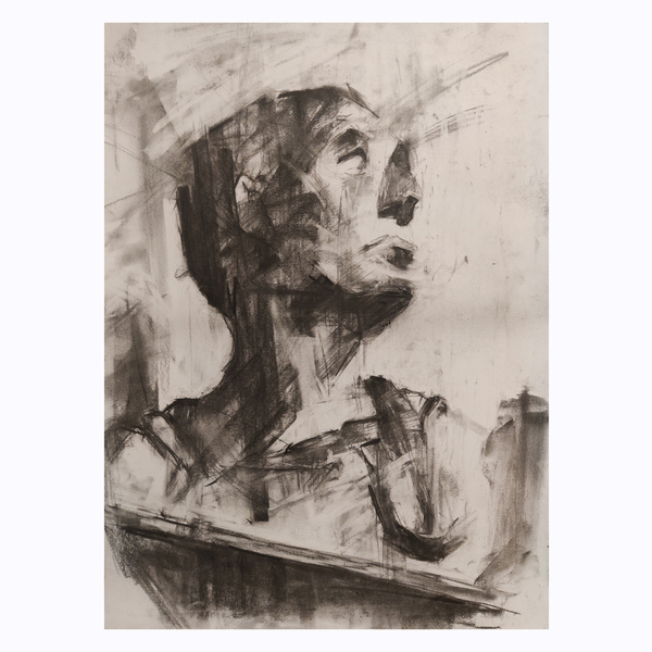 Ασπρόμαυρο σχέδιο προτομή άνδρα, κάρβουνο σε χαρτί 70cmx50cm - πίνακες & κάδρα, πίνακες ζωγραφικής