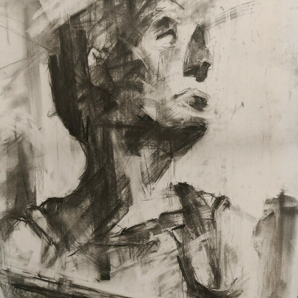 Ασπρόμαυρο σχέδιο προτομή άνδρα, κάρβουνο σε χαρτί 70cmx50cm - πίνακες & κάδρα, πίνακες ζωγραφικής - 3