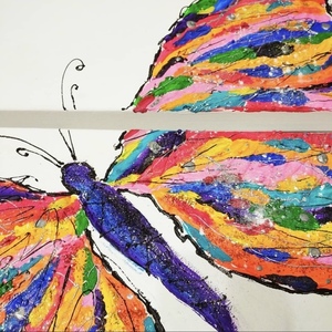 Πίνακας Πολύχρωμη πεταλούδα ακρυλικό σε καμβά - πίνακες & κάδρα, πεταλούδα - 4
