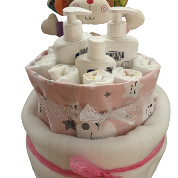 Τουρτοπανα για νεογέννητο κοριτσάκι Pink Star Monkey - κορίτσι, σετ δώρου