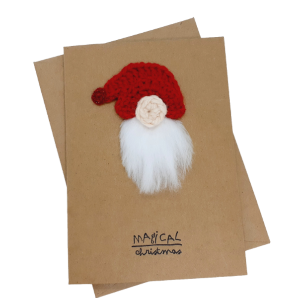 Χριστουγεννιάτικη κάρτα με πλεκτό νάνο (Gnome) - νήμα, ευχετήριες κάρτες