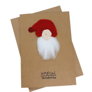 Χριστουγεννιάτικη κάρτα με πλεκτό νάνο (Gnome) - νήμα, ευχετήριες κάρτες
