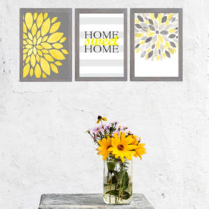 Σετ 3 καδράκια " Home sweet home " σε γκρι-κίτρινο με ξύλινη κορνίζα σε γκρι χρώμα (21 χ 16 εκ. ) - πίνακες & κάδρα, διακόσμηση σαλονιού - 2