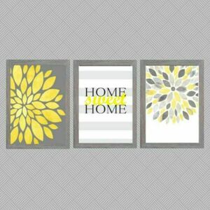 Σετ 3 καδράκια " Home sweet home " σε γκρι-κίτρινο με ξύλινη κορνίζα σε γκρι χρώμα (21 χ 16 εκ. ) - πίνακες & κάδρα, διακόσμηση σαλονιού - 4