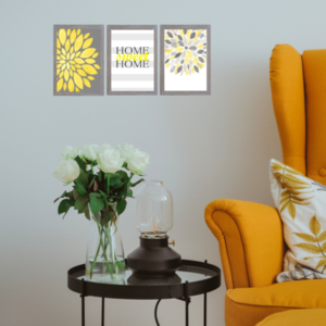 Σετ 3 καδράκια " Home sweet home " σε γκρι-κίτρινο με ξύλινη κορνίζα σε γκρι χρώμα (21 χ 16 εκ. ) - πίνακες & κάδρα, διακόσμηση σαλονιού - 5