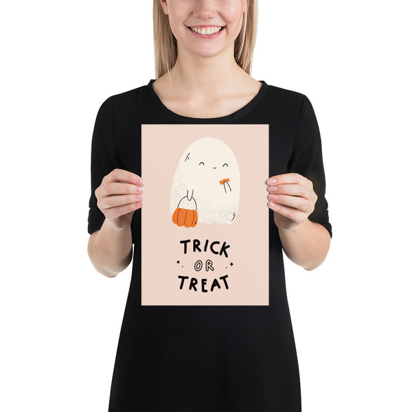 20x30 εκ. Α4 - Αφίσα Πόστερ Trick or treat φάντασμα για διακόσμηση τοίχου με θέμα Halloween χωρίς κάδρο - κορίτσι, αφίσες, halloween - 2