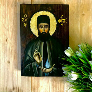 Άγιος Εφραίμ της Νέας Μάκρης Χειροποίητη Εικόνα 14x21cm - πίνακες & κάδρα, πίνακες ζωγραφικής, εικόνες αγίων - 3