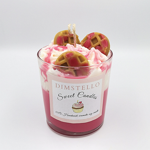 Sweet Candles, χειροποίητο αρωματικό κερί σογιας waffle cherry, 330γρ. - αρωματικά κεριά, soy candles