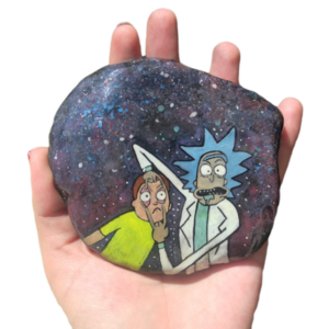 Rick and Morty ζωγραφιά σε πέτρα. Διαστάσεις 9x9 εκατοστά - ζωγραφισμένα στο χέρι, πέτρα, διακοσμητικές πέτρες - 2