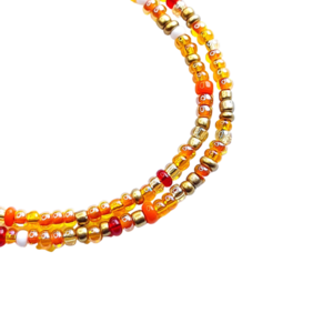 Κολιέ με γυάλινες Χάντρες 3mm σε Πορτοκαλί - Χρυσές αποχρώσεις - γυαλί, τσόκερ, κοντά, seed beads - 2