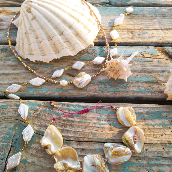 Boho chic κολιέ με φίλντισι, μαργαριτάρι, αιματίτες κ κρυσταλλάκια - ημιπολύτιμες πέτρες, charms, χάντρες, κοντά, boho - 3
