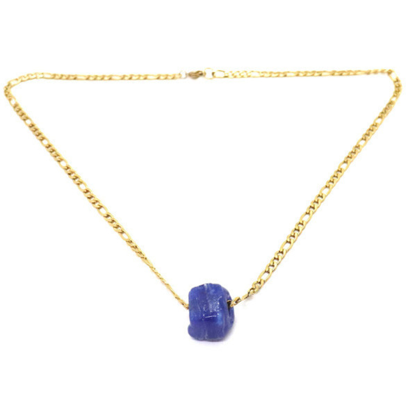 Ατσάλινο κολιέ με μεγάλη μπλε χάντρα και χοντρή αλυσίδα - charms, επιχρυσωμένα, κοντά, ατσάλι, μπλε χάντρα - 2