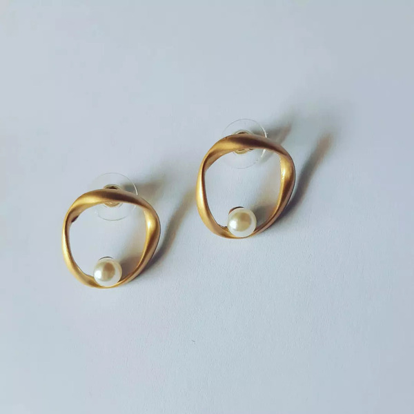 Gold love earrings - ορείχαλκος, καρφωτά, νυφικά - 2