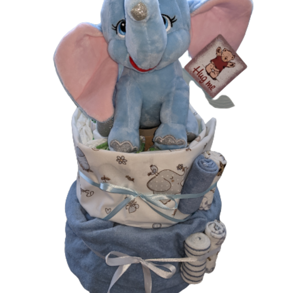 Τουρτοπανα για νεογέννητο αγοράκι Blue elephant - αγόρι, σετ δώρου