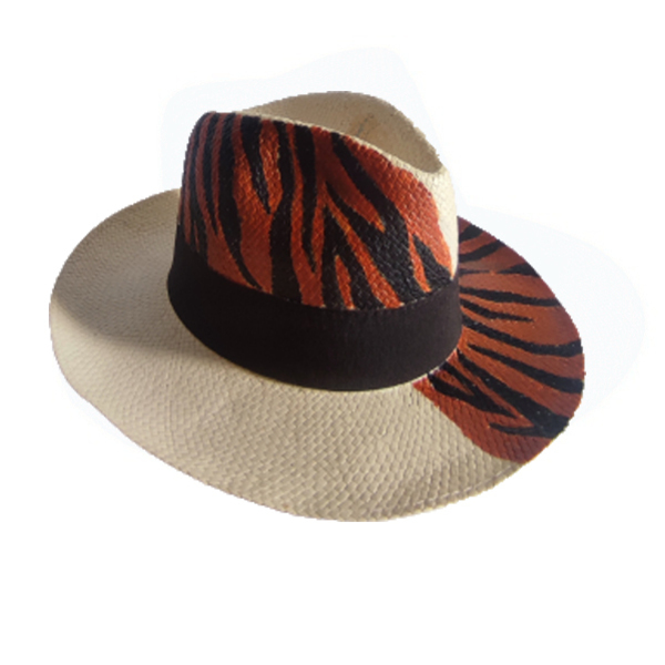 Αnimal print λευκό χειροποίητο καπέλο Παναμά καπέλο - ψάθινα