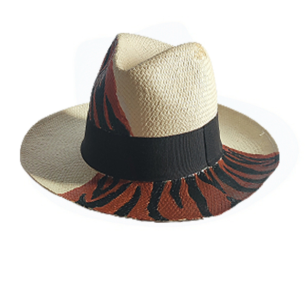 Αnimal print λευκό χειροποίητο καπέλο Παναμά καπέλο - ψάθινα - 2