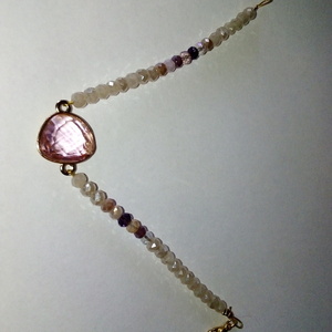 ατσάλινο βραχιόλι με χάντρες και μεγάλη ροζ πέτρα - 19εκ - χάντρες, ατσάλι, σταθερά, χεριού - 2