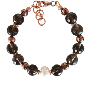 Βραχιόλι με Smoky Quartz και Μαργαριτάρι - ημιπολύτιμες πέτρες, μαργαριτάρι, χάντρες, σταθερά, χεριού