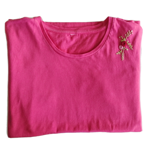 T-shirt γυναικείο 100% οργανικό βαμβάκι χειροποίητο FLOWER PINK - t-shirt, 100% βαμβακερό
