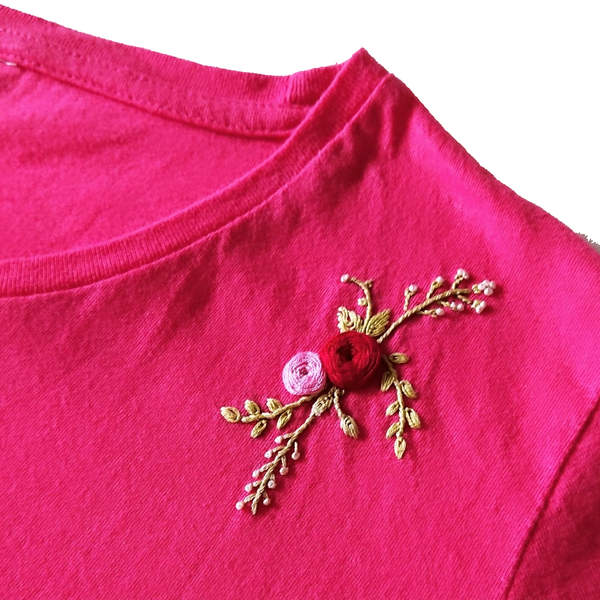 T-shirt γυναικείο 100% οργανικό βαμβάκι χειροποίητο FLOWER PINK - t-shirt, 100% βαμβακερό - 2