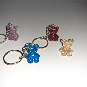 Μπρελόκ αρκουδάκι σε μπλε χρώμα με χρυσόσκονη 2cm χ 2cm από υγρό γυαλί - ρητίνη, αρκουδάκι, για παιδιά - 2