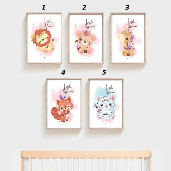 Παιδικό Καδράκι Little Warrior 21x30cm Σε 5 Σχέδια! - πίνακες & κάδρα, κορίτσι, δώρο γέννησης, ζωάκια, προσωποποιημένα, παιδικά κάδρα - 2