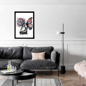 Κάδρο " lady butterfly " με ξύλινη κορνίζα σε μαύρο χρώμα (42 χ 32 εκ. ) - πίνακες & κάδρα, διακόσμηση σαλονιού - 2