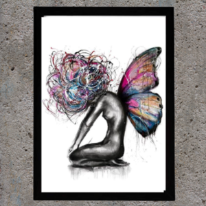 Κάδρο " lady butterfly " με ξύλινη κορνίζα σε μαύρο χρώμα (42 χ 32 εκ. ) - πίνακες & κάδρα, διακόσμηση σαλονιού - 3
