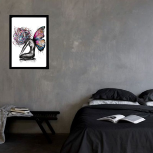 Κάδρο " lady butterfly " με ξύλινη κορνίζα σε μαύρο χρώμα (42 χ 32 εκ. ) - πίνακες & κάδρα, διακόσμηση σαλονιού - 4