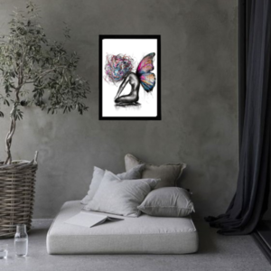 Κάδρο " lady butterfly " με ξύλινη κορνίζα σε μαύρο χρώμα (42 χ 32 εκ. ) - πίνακες & κάδρα, διακόσμηση σαλονιού - 5