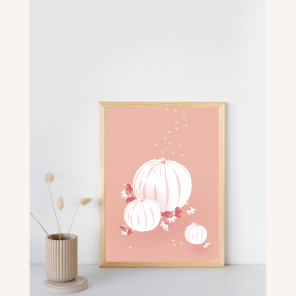 Floral Pumpkin A4 - αφίσες, φθινόπωρο, κολοκύθα, πίνακες ζωγραφικής