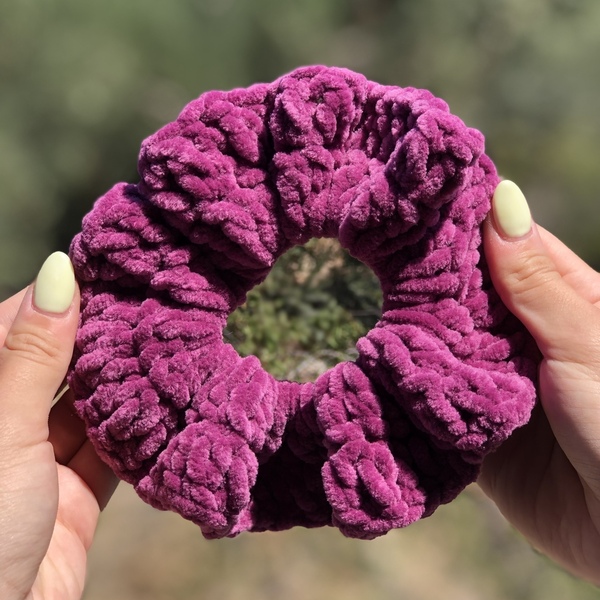 Purple Knitted Scrunchie - μαλλί, λαστιχάκια μαλλιών