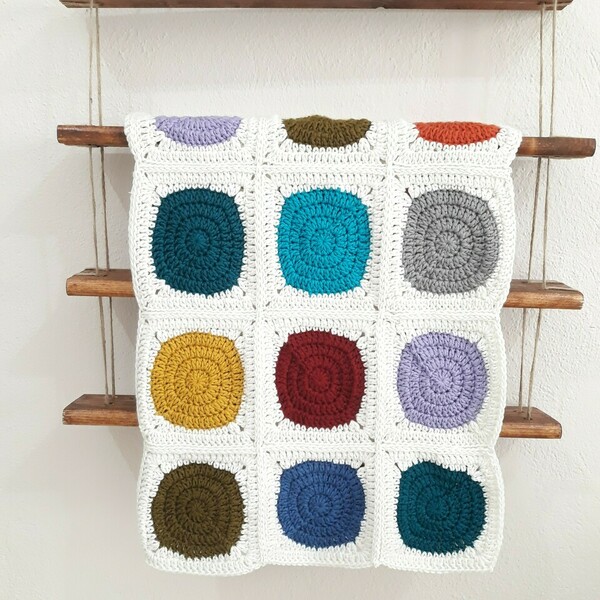 Μάλλινη κουβέρτα χειροποίητη με χρωματιστούς κύκλους - κουβέρτες - 2