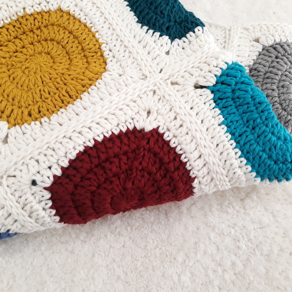 Μάλλινη κουβέρτα χειροποίητη με χρωματιστούς κύκλους - κουβέρτες - 4