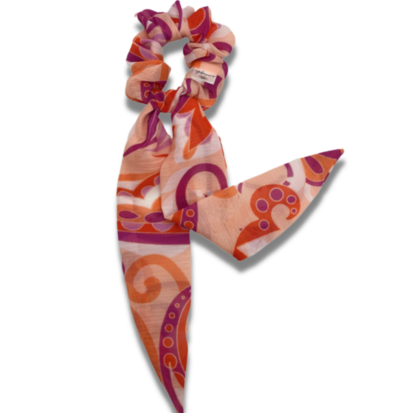 Orange abstract scarf scrunchie - ύφασμα, για τα μαλλιά, λαστιχάκια μαλλιών
