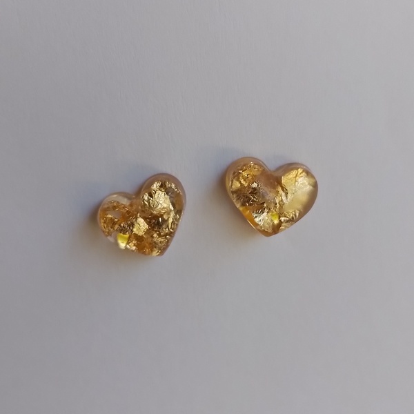 Σκουλαρίκια διάφανες καρδιές με φύλλα χρυσού - γυαλί, καρδιά, καρφωτά, μικρά, καρφάκι - 3