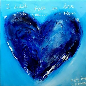 Ugly love, Colleen Hoover inspired. Χειροποίητος πίνακας ζωγραφικής με ανάγλυφη καρδιά, 20χ20εκατοστα, βάθος 4εκ, υγρό γυαλί - πίνακες & κάδρα, χειροποίητα, πίνακες ζωγραφικής - 2