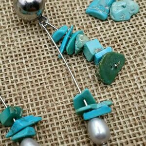 Σκουλαρίκια boho με ημιπολύτιμες χάντρες τιρκουάζ και μαργαριτάρια - τιρκουάζ - ημιπολύτιμες πέτρες, boho, κρεμαστά - 4