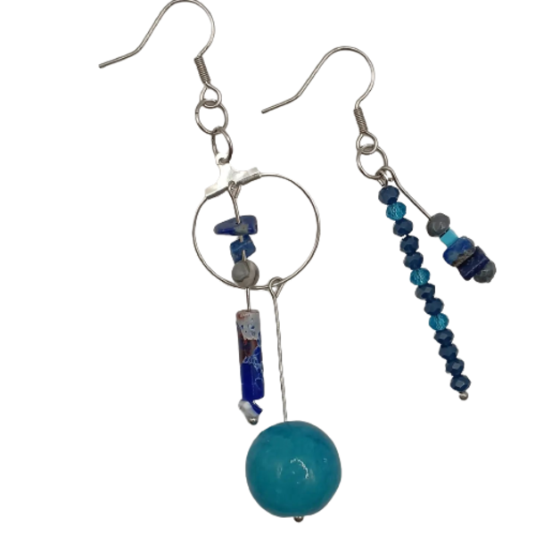 Σκουλαρίκια boho με ημιπολύτιμες χάντρες lapis lazuli - μπλε - ημιπολύτιμες πέτρες, χαολίτης, boho
