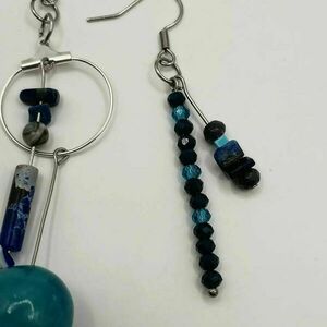 Σκουλαρίκια boho με ημιπολύτιμες χάντρες lapis lazuli - μπλε - ημιπολύτιμες πέτρες, χαολίτης, boho - 2